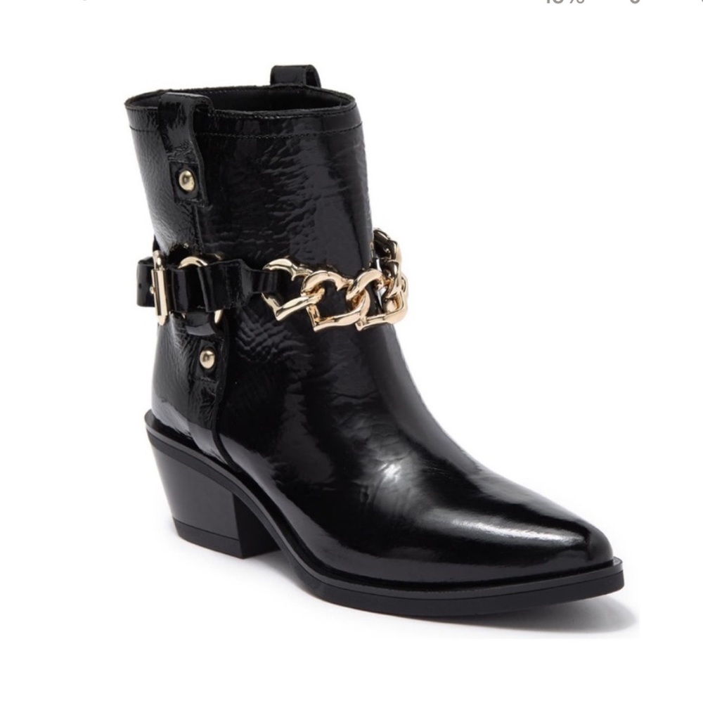 Love Moschino Black Patent Leather Short Cowboy Boot NWOT Size 37/7